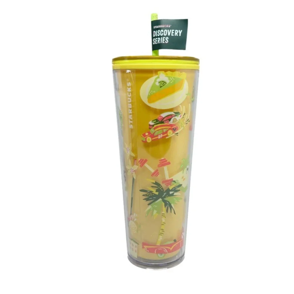 NWT Starbucks Florida Discovery 24oz Cold Cup Tumbler Yellow Lid Straw Travel - Picture 3 of 4